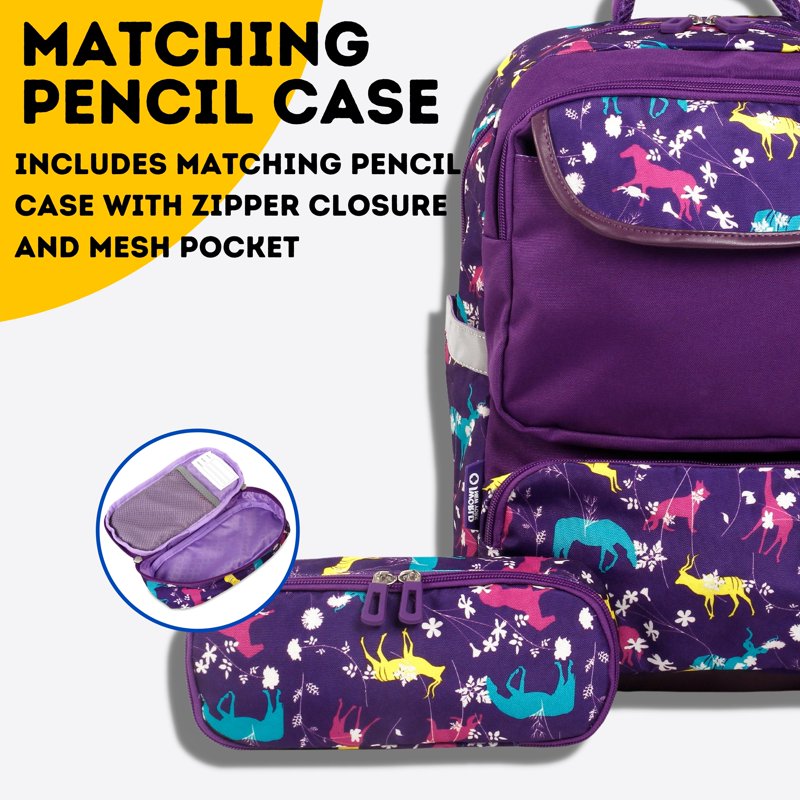 Kids' 15-Inch School Backpack with Pencil Case - Safari Pattern