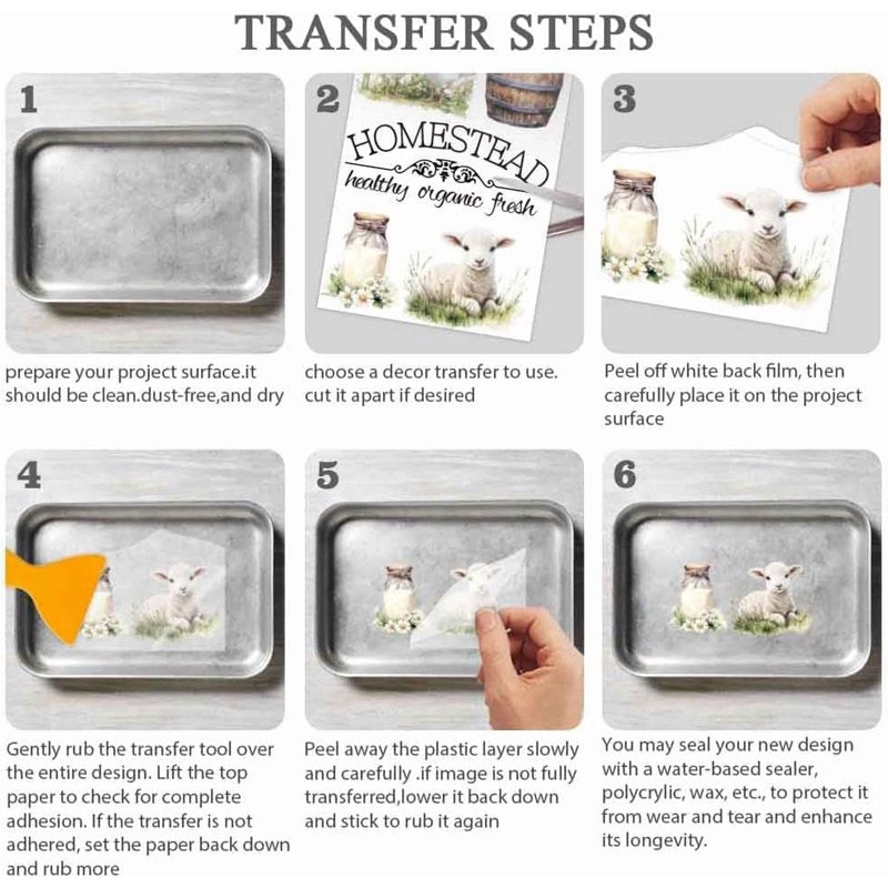 Farmhouse Rub-On Transfer Stickers for Furniture Crafts - 3 Sheets 6x12 Inches