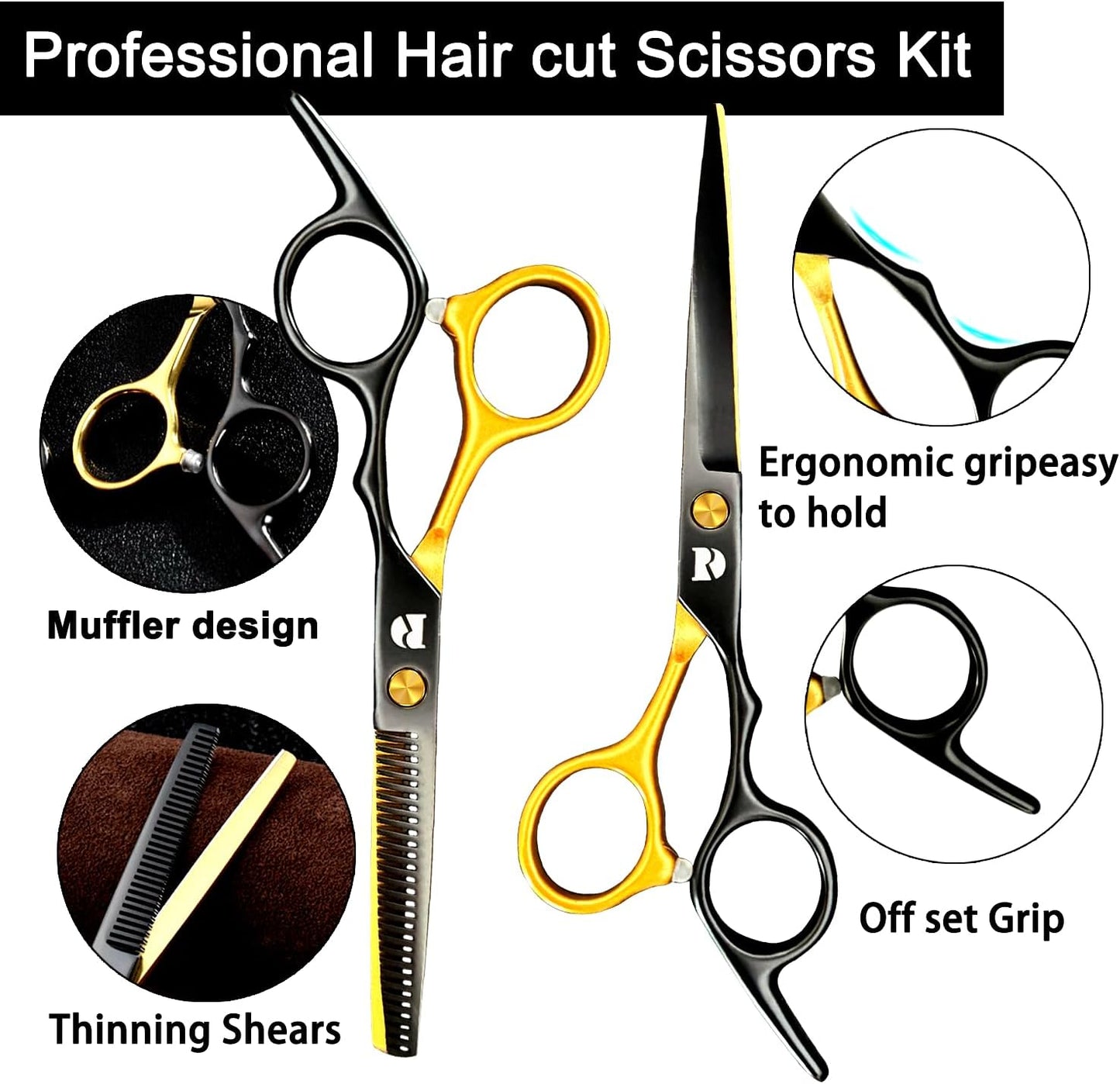 Professional 6-Inch Hair Cutting Shears Set - Barber Scissors & Thinning Shears Kit for Men, Women & Kids (Rainbow Finish)