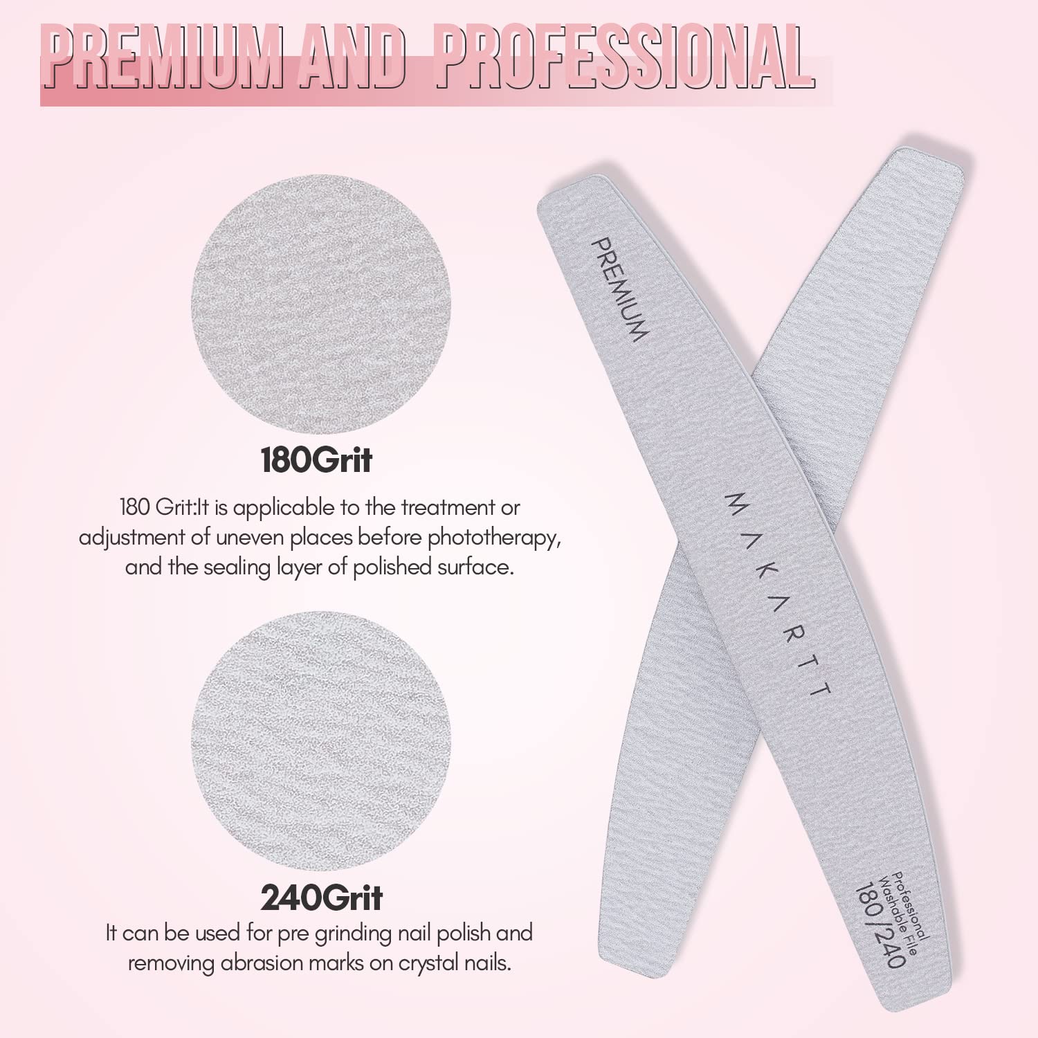 Makartt Nail File: 100/180 Grit Emery Boards for Nails, 10 Pcs Zebra Doubled Sides Coarse Fingernail Filer for Acrylic and Extension Gel Removal Manicure Kit Salon Home Use