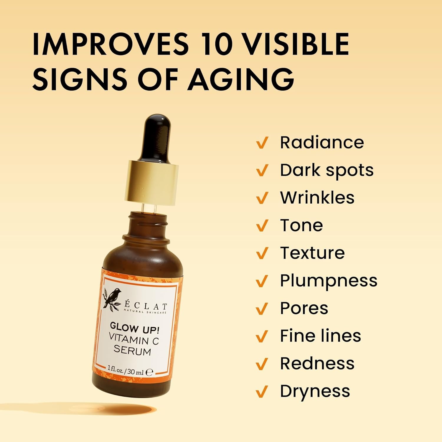 Eclat Skincare Vitamin C Face Serum - Skin Care for Dark Spots, Vitamin C Serum with Hyaluronic Acid, Ferulic Acid, & Vit E - Anti Aging and Skin Brightening, Pure Vit C Facial Care - 30 ml