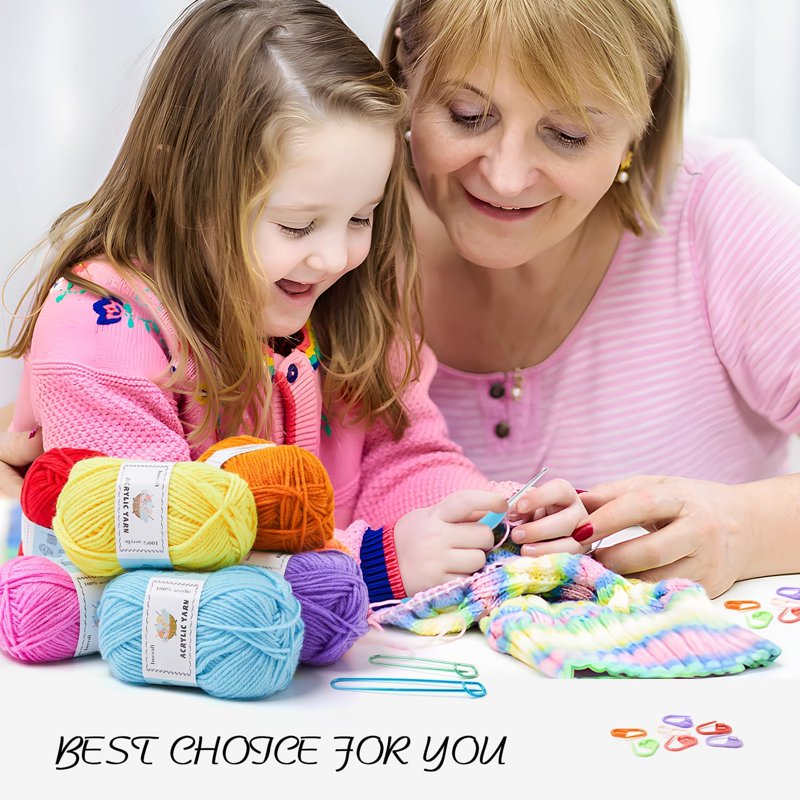 Crochet Kit for Beginners Adults with 18 Acrylic Yarn Skeins & Hooks — Complete Craft Set