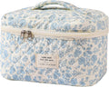 uekeboag Large Travel Quilted Makeup Bag for Women, Floral Cotton Cosmetic Bag, Coquette Aesthetic Floral Toiletry Organizer Bag