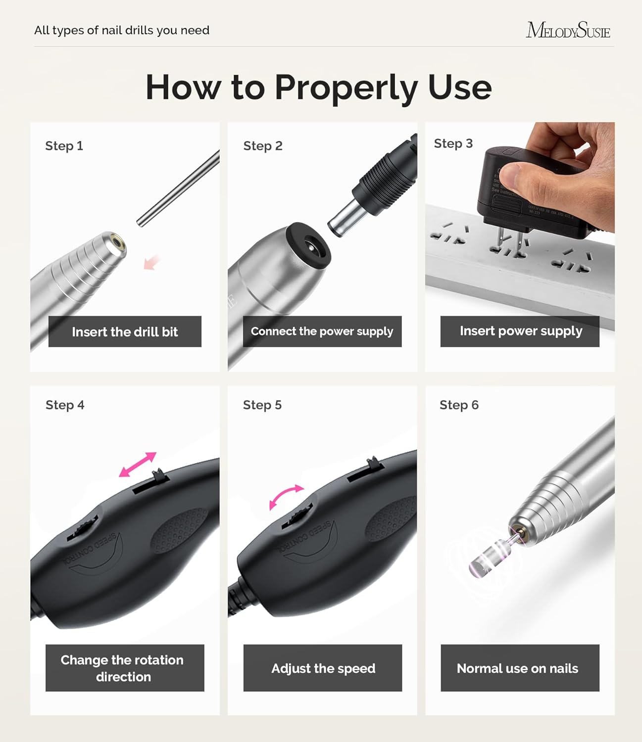 MelodySusie Portable Electric Nail Drill,PC120B Compact Efile Electrical Professional Nail File Kit for Acrylic, Gel Nails, Manicure Pedicure Polishing Shape Tools Design for Home Salon Use, Purple