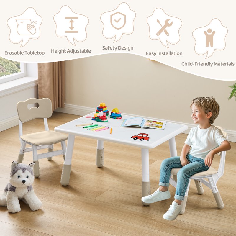 Kids Adjustable Height Activity Table and Chair Set - Marble Pattern, 3 Pieces