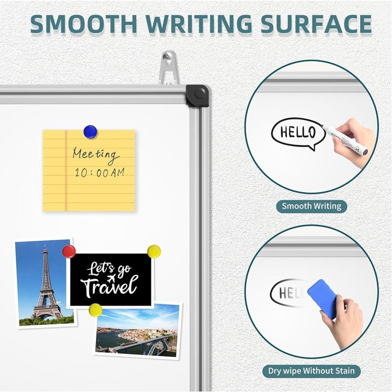 Large Magnetic Dry Erase Whiteboard 46x33 Inches with Aluminum Frame for Home & School