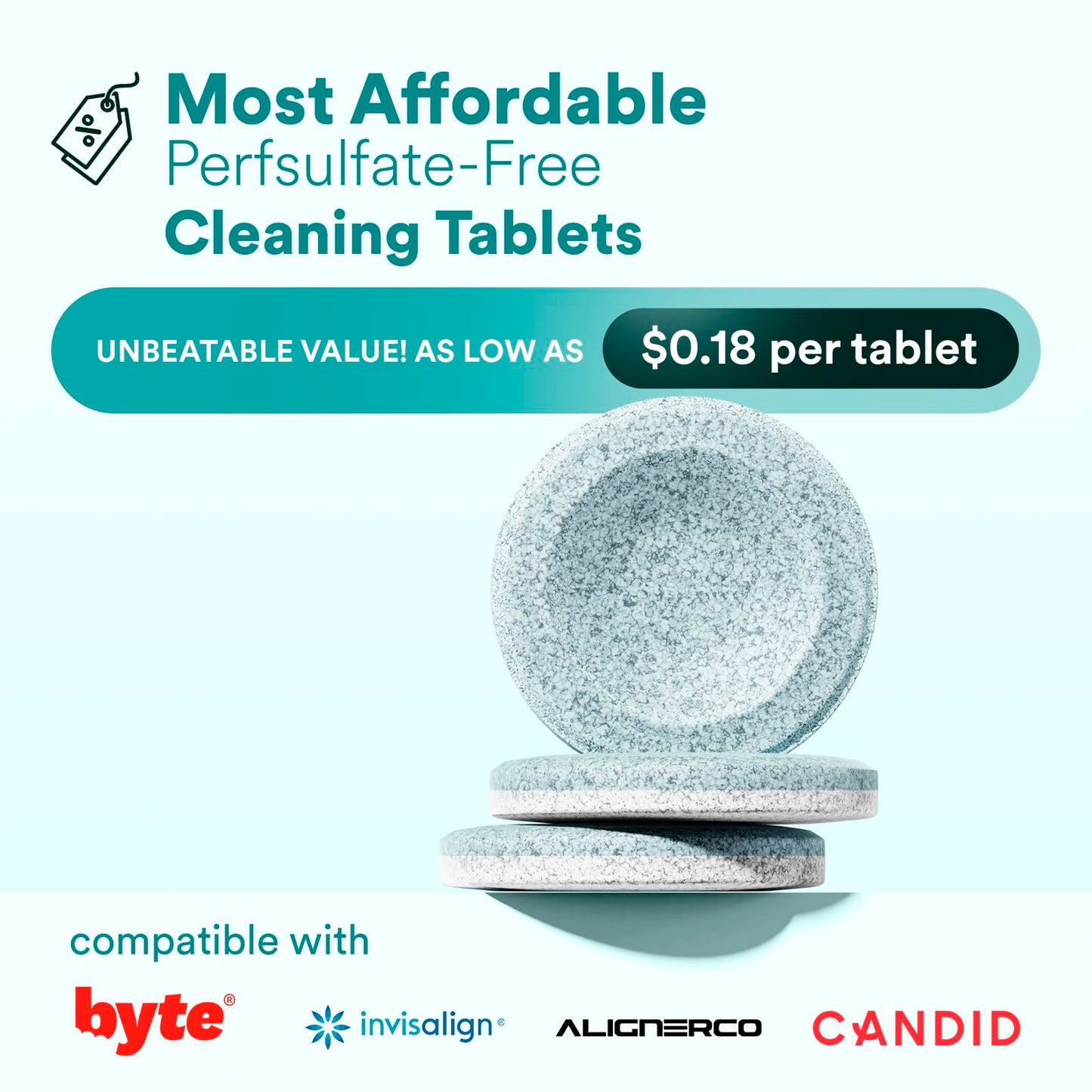 Retainer Cleaner Tablets, Invisalign Cleaner, Remove Stains, Odors & Plaque, Night Guard Cleaner, FSA & HSA Eligible, 4-Month Supply of PERSULFATE-Free Denture Cleaner, 120 Tablets, Mint-Scented