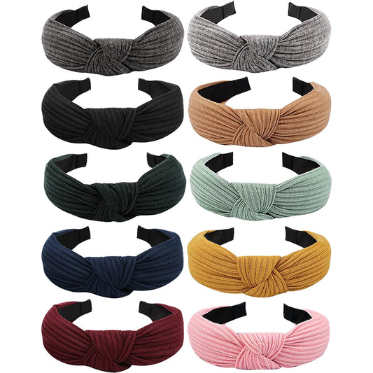 Ondder 10 Pack Knotted Headbands for Women Top Knot Headband Fashion Headbands for Girls Cute Head Band Solid Color Womens Headbands Non Slip for Women Ladies Girls Diademas Para Mujer De Moda