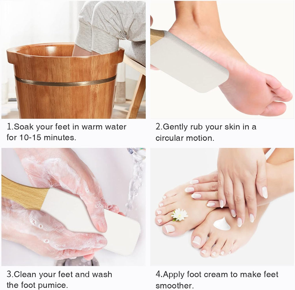 Pumice Stone Foot File (2-Pack), Wooden Handle Foot Scrubber & Callus Remover for Dry, Rough Skin and Corns Pedicure