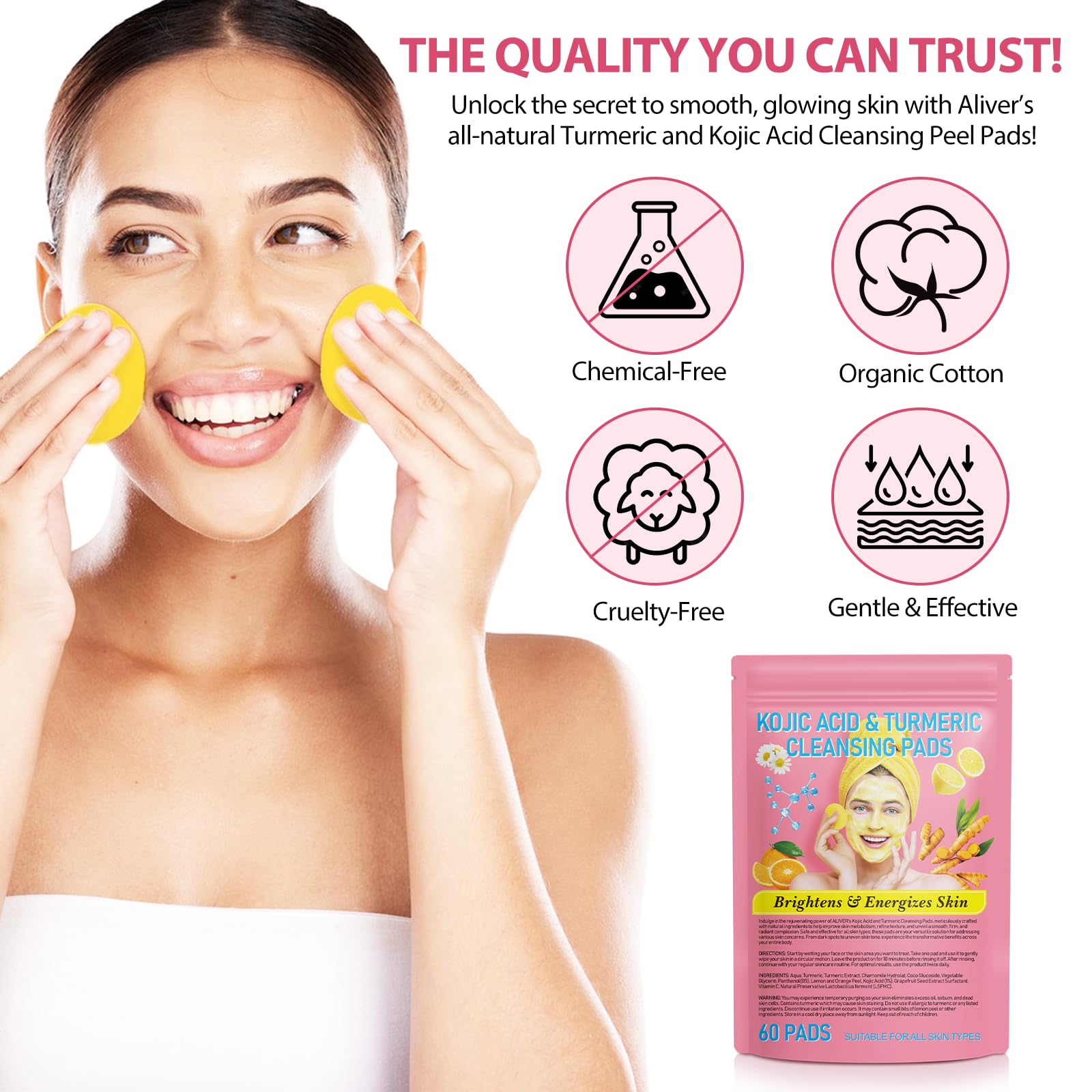 Turmeric Cleansing Pads for Dark Spots,Turmeric Cleansing Pads for face,Turmeric Face Scrub Pads,Turmeric Pads for Face Cleansing and Exfoliation (60 PCS)