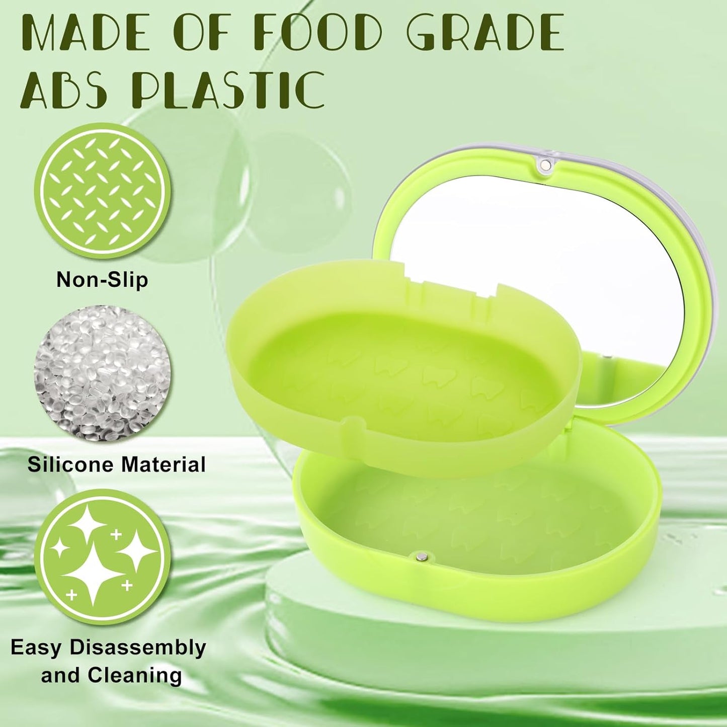 Orthodontic Retainer Storage Case with Cleaning Brush, Mirror & Chewing Tool - Double Layer Design