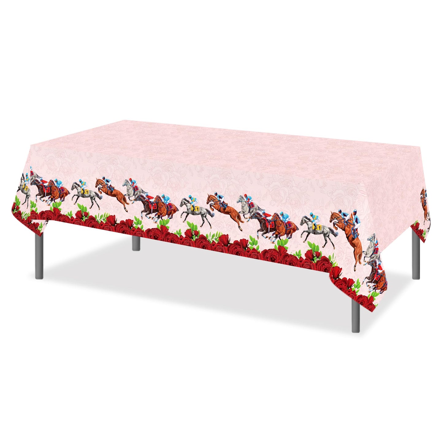 Kentucky Derby Tablecloth Run for The Roses Disposable Plastic Table Covers Horse Racing Party Tablecloths for Home Kitchen Dinning Tableware Supplies (4)