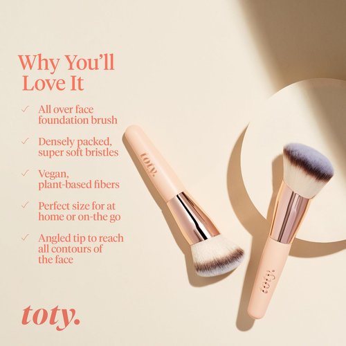 toty - Ilumina Brush - Angled Complexion & Foundation Blending Brush for Flawless Finish & Coverage - Densely Packed, Vegan, Super-Soft Bristles - For Cream or Liquid Foundation - By Sofía Vergara
