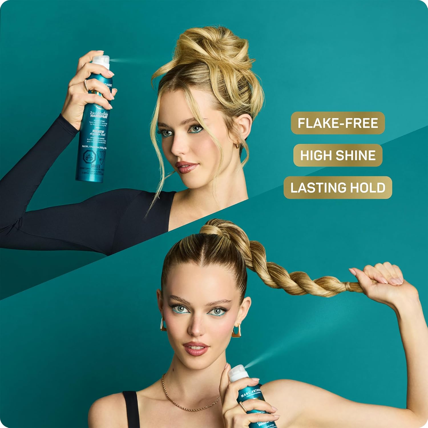 Marc Anthony Flexible to Extra Strong Hold Hair Spray, Style Flex 2-in-1 Adjustable Hairspray for Women & Men - Finishing & Styling Spray for Controlled & Well-Groomed Look - Flake-Free, 9.5 oz