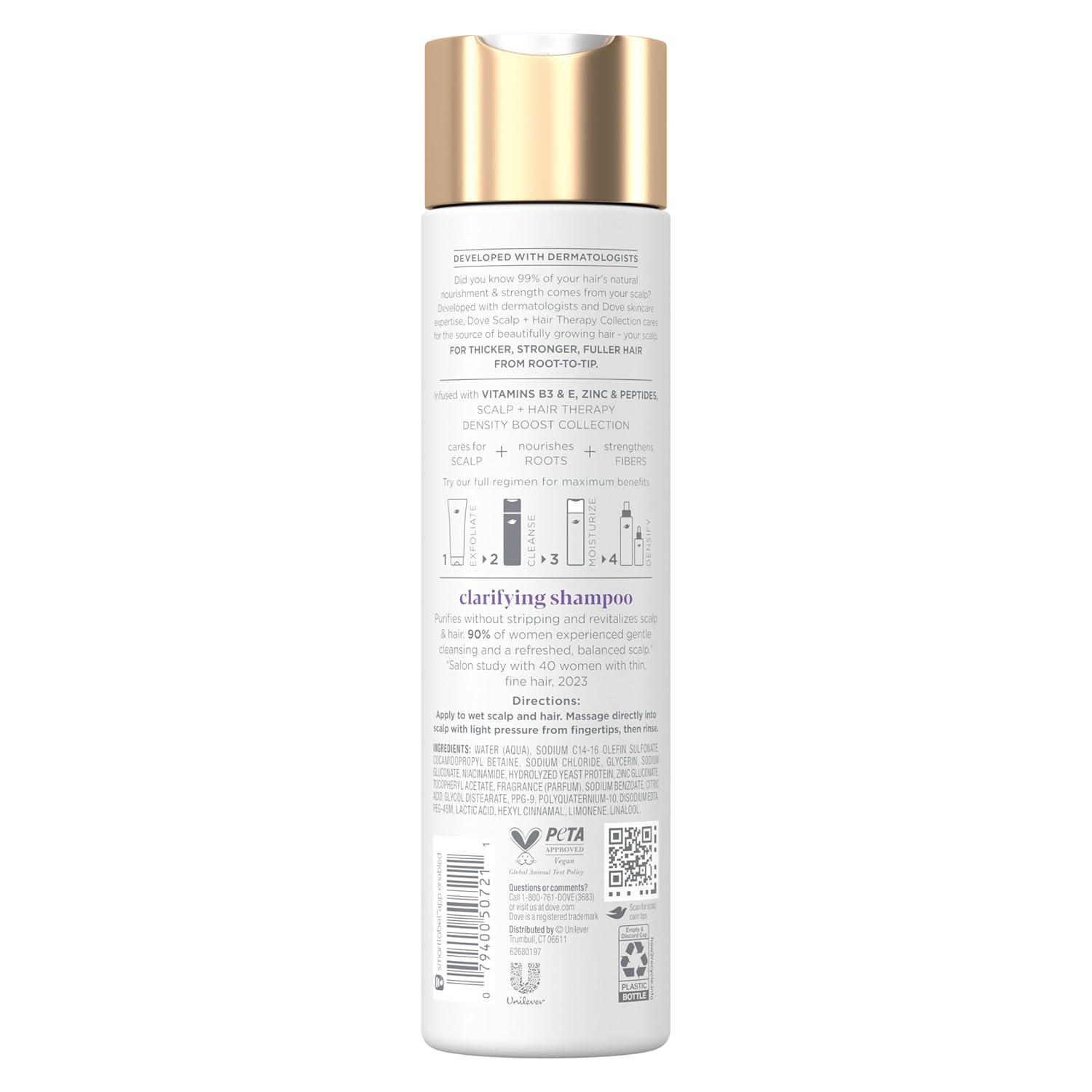 Dove Density Boost Clarifying Shampoo Scalp + Hair Therapy for Gentle Cleansing, with Vitamin B3, Zinc and 0% sulfates, 9.25 oz