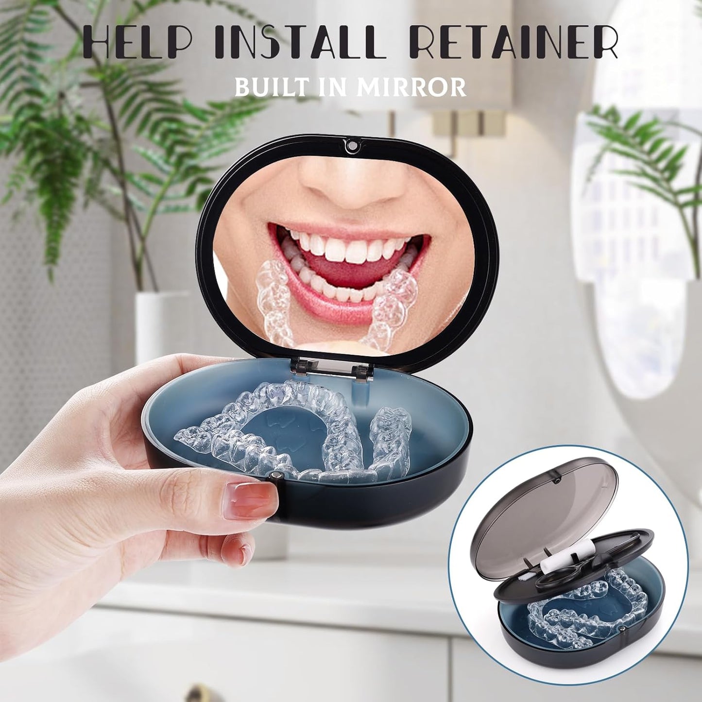 Orthodontic Retainer Storage Case with Cleaning Brush, Mirror & Chewing Tool - Double Layer Design