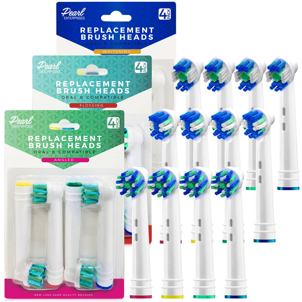 Toothbrush Heads for Oral B, 12 Pack Professional Electric Toothbrush Replacement Heads Medium Dupont Bristles Replacement Toothbrush Heads Assorted Floss Cross & Whitening Styles Brush Heads Refills