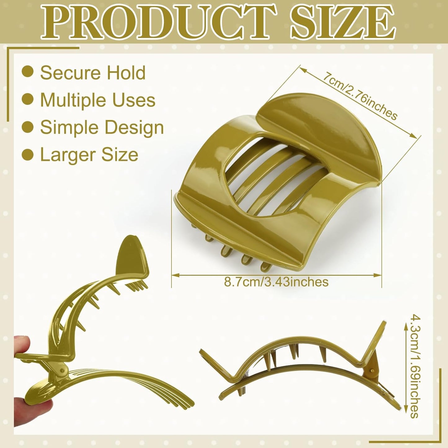 Large Tortoiseshell French Claw Clips - 6 Pack Strong Hold Hair Accessories for Women & Girls