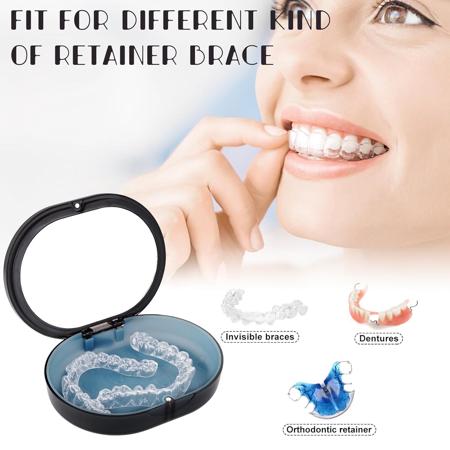 Orthodontic Retainer Storage Case with Cleaning Brush, Mirror & Chewing Tool - Double Layer Design