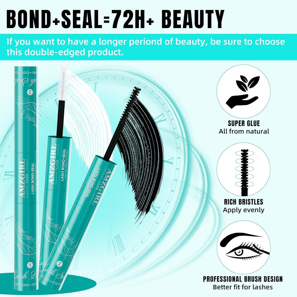 Lash Bond and Seal Eyelash Cluster Glue House of Lash Clusters Mascara Wand Glue 10ml Long Lasting 72 Hours Black Cluster Lash Glue + Lash Seal 2 in 1 Lash Clusters at Home By AMZGlRL(Black)