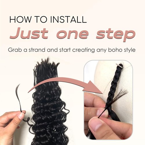 Pre-Divided Deep Wave Human Braiding Hair for Boho Braids Bulk Hair Pre-streached Human Braiding Hair Deep Wave For Black Women (Natural Black, 16 Inch - 160 Roots)