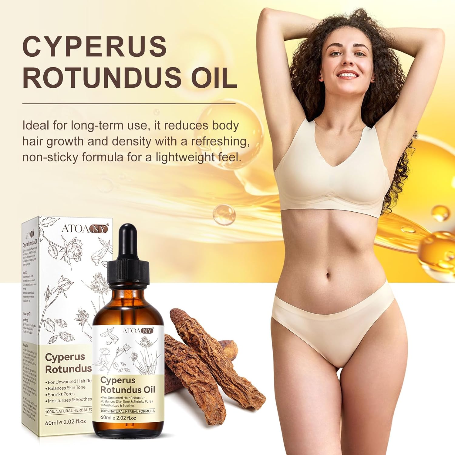 Cyperus Rotundus Oil, Natural Cyperus Rotundus Oil for Unwanted Hair Removal, Reducing Body Hair Growth,Balances Skin Tone, Moisturizes & Soothes, Suitable for All Skin Types (2.02 fl.oz)