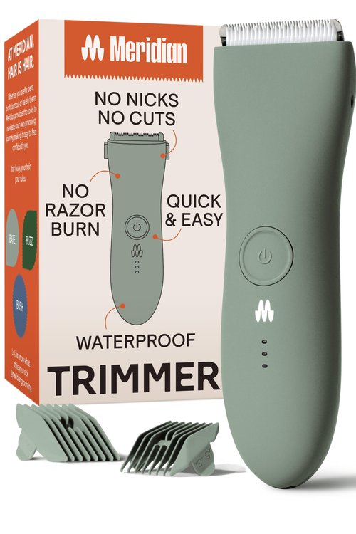 MERIDIAN Body Hair Trimmer for Men, Pubic Hair Trimmer Balls, Body Shaver for Men Groin Safe, Electric Ball Shavers, Bikini Razors Women, Waterproof & Rechargeable - Sage