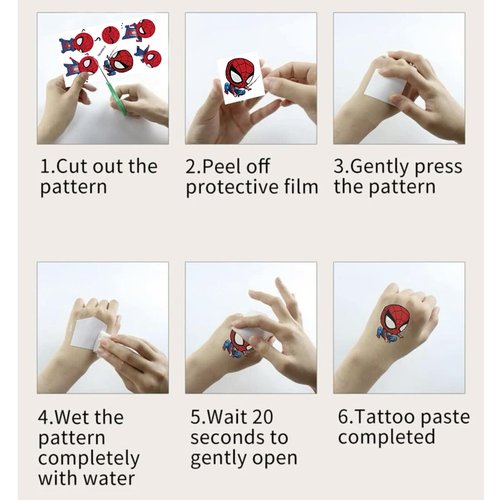 10 Sheets Spiderman Temporary Tattoos for Kids, Spiderman Birthday Party Favors, Cartoon Decoration Sticker Gifts for Girl Boys Home Activity Class Prizes Carnival Christmas Rewards (Spiderman)