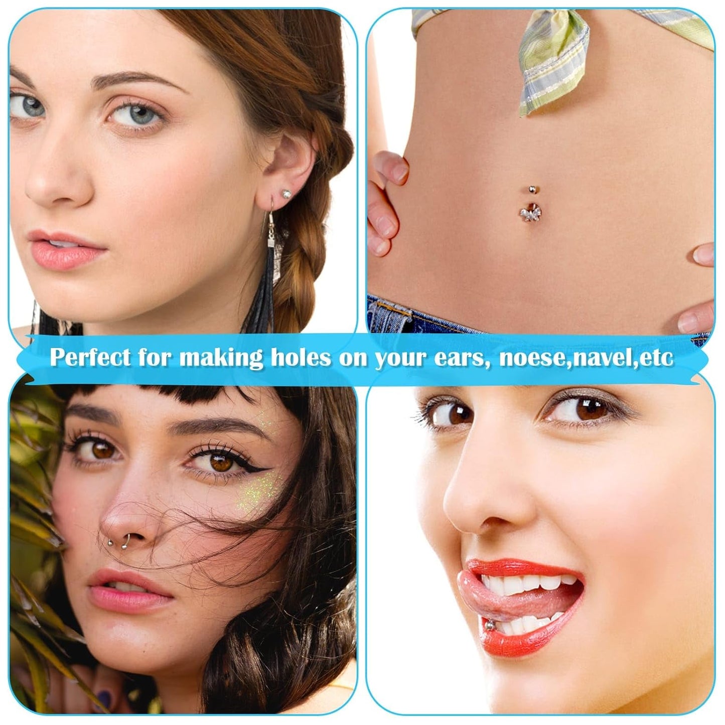 Professional Ear Piercing Gun Kit, Reusable Piercing Gun with Stainless Steel Piercing Earrings Studs, Crystal Earrings for At Home Salon Earlobe Cartilage Helix Tragus Piercing Tool Kit