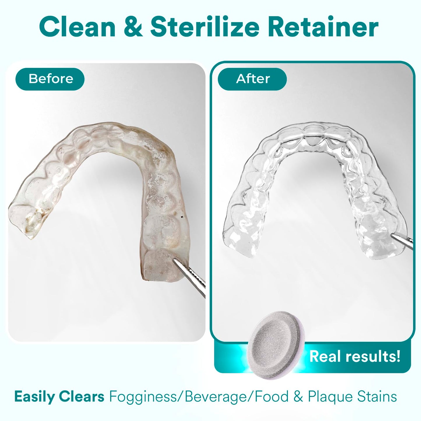 Retainer Cleaner Tablets, Invisalign Cleaner, Remove Stains, Odors & Plaque, Night Guard Cleaner, FSA & HSA Eligible, 4-Month Supply of PERSULFATE-Free Denture Cleaner, 120 Tablets, Mint-Scented