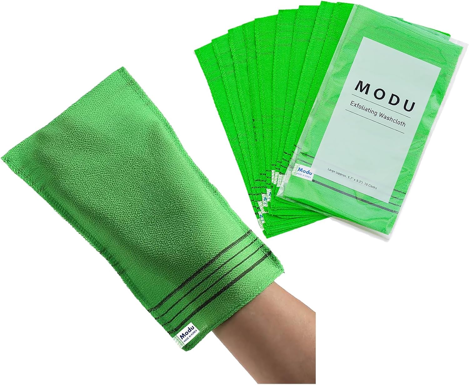 Modu 4 Pcs Korean Exfoliating Mitt Bath Washcloth 9.1 x 6 in - Asian Italy Towel (Large 4Pcs Green SkyBlue Pink Yellow)