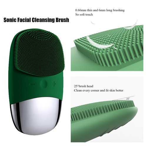Facial Cleansing Brush, 3-in-1 Electric Soft Silicone Waterproof Face Scrubber, USB Rechargeable IPX7 Waterproof Sonic Vibrating Face Brush for Deep Cleansing, Gentle Exfoliating and Massaging