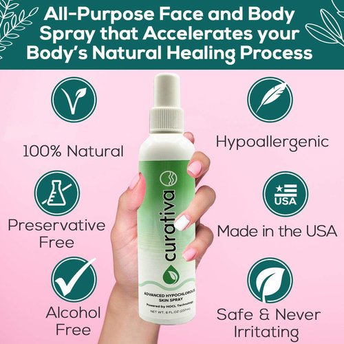 Curativa Bay .02% Hypochlorous Skin Spray, Clear Skin, Most effective For Total Skin Health and the Base for all Skin Care. 100% Organic, Made in USA, Produces Great Results 8 OZ.