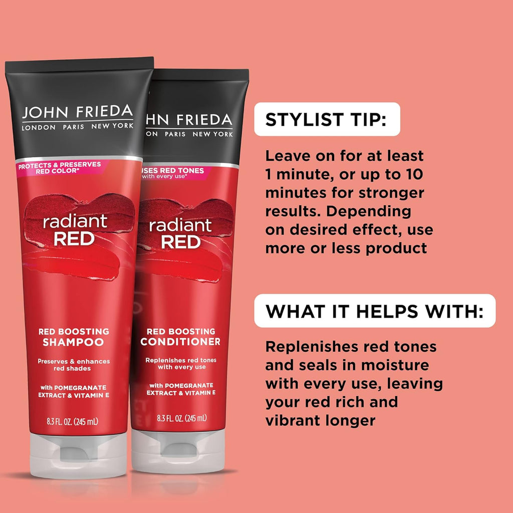 John Frieda Radiant Red, Color Boosting Conditioner, Hydrates and Enhances Red Tones with Pomegranate Extract and Vitamin E for Natural or Color-Treated Hair, 8.3 Oz