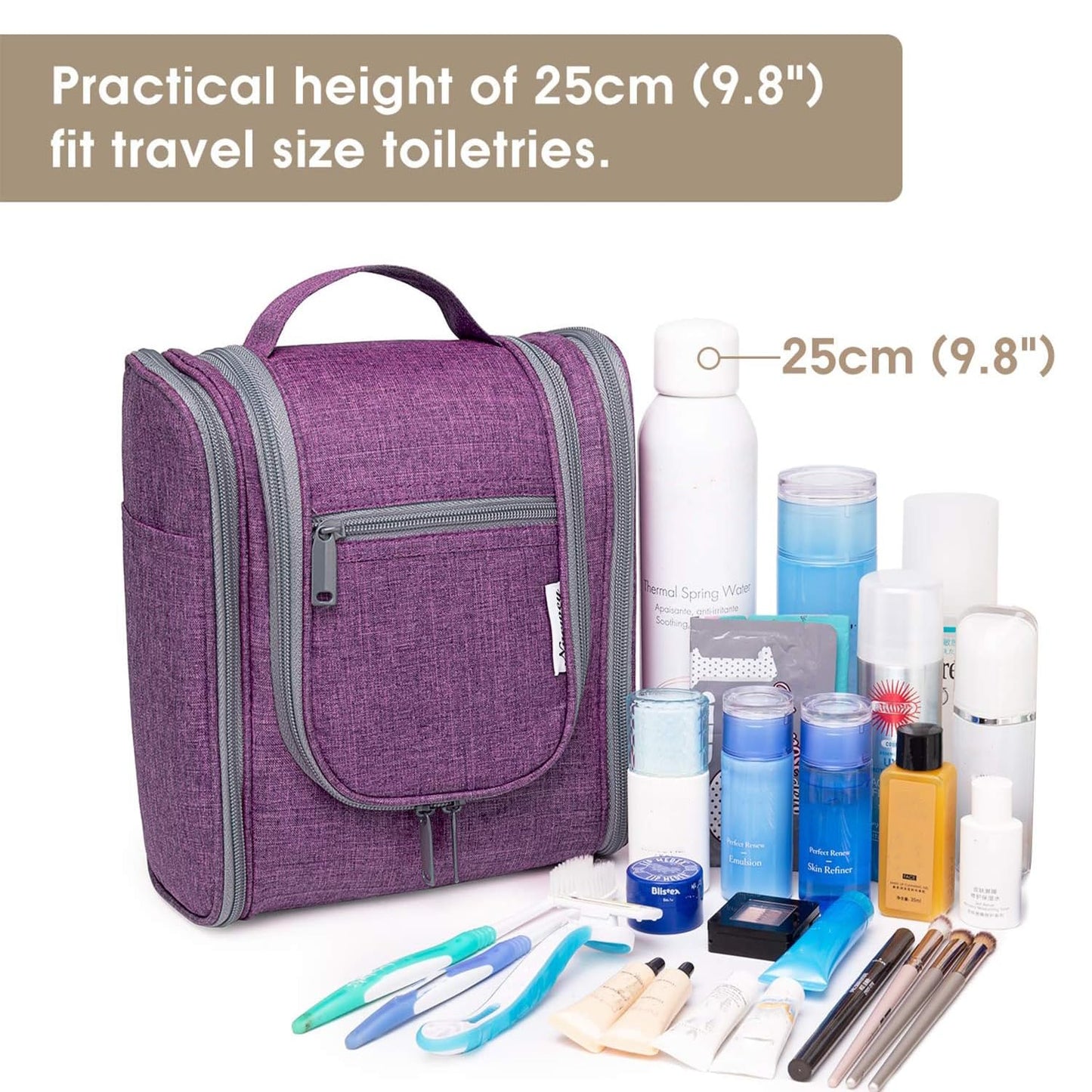 Narwey Hanging Toiletry Bag Women Travel Makeup Bag Organizer Toiletries Bag for Travel Size Essentials Accessories Cosmetics (Medium, Dark Purple)