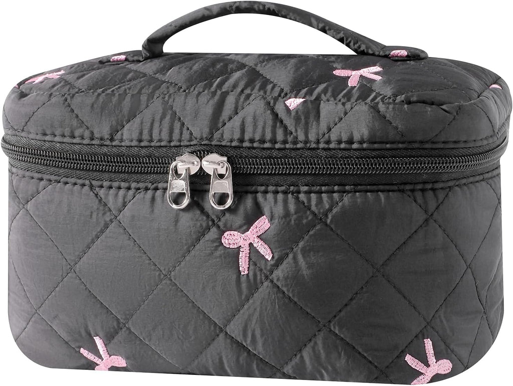 uekeboag Large Travel Quilted Makeup Bag for Women, Floral Cotton Cosmetic Bag, Coquette Aesthetic Floral Toiletry Organizer Bag