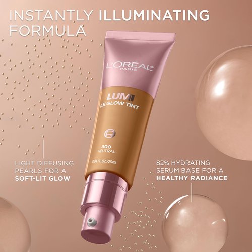 L’Oréal Paris Lumi Le Glow Skin Tint, Lightweight Water-Based Tinted Serum with Foundation-Like Coverage, Glow Illuminator, Warm 130, 0.85 Fl Oz