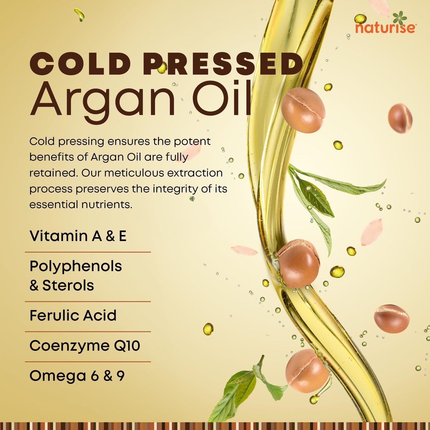 Naturise Organic Argan Oil - Organic Argan Oil Cold Pressed Argan Oil of Morocco - Vegan Non-GMO Gluten Free Argan Oil for Hair Growth and Skin Moisture - 100% Pure Moroccan Oil Hair Oil (2 FL. OZ.)