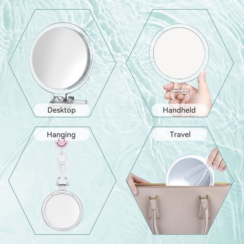B Beauty Planet 20X Magnifying Home Mirror, Round 5'' Handle for Travel, Double-Sided 1X/20X, Foldable Makeup Mirror, Tabletop Mount
