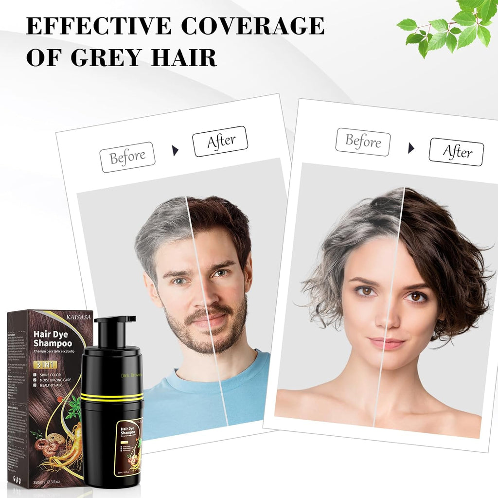 Black Hair Dye Shampoo 3 in 1, Hair Color Shampoo for Cover Grey Hair, Herbal Ingredient for Men and Women (Black)
