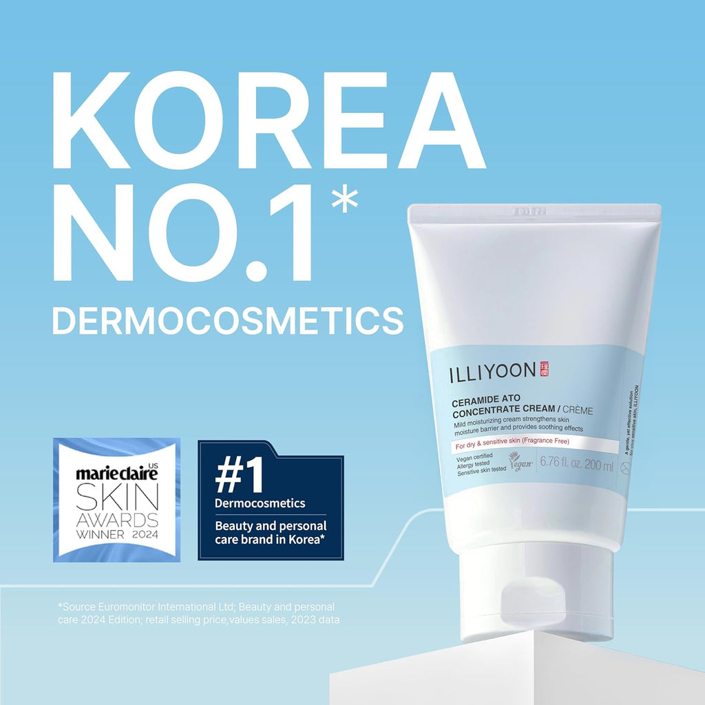 Illiyoon Ceramide Ato Concentrate Cream | Moisturizer for Dry & Sensitive Skin, 100hr Lasting Hydration, For Face & Body, Gentle for Infants, Moisture Barrier Repair, Vegan Certified, 2.53 fl.oz.