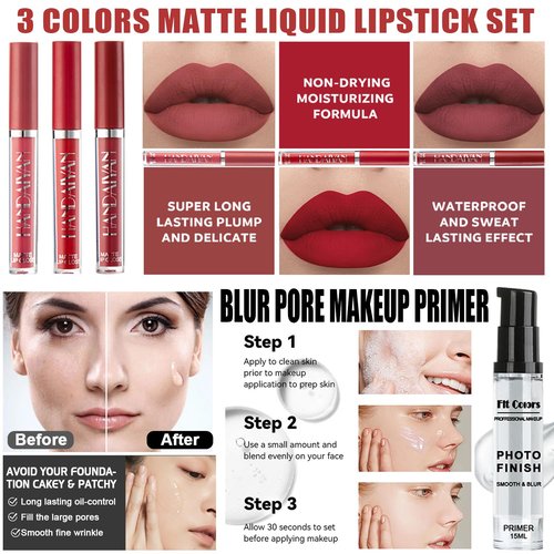 All in One Makeup Kit,Includes Naked Eyeshadow Palette,Liquid Foundation,Lipstick Set,Mascara,Makeup Brush,Makeup Sponge,Eyebrow Powder,Eyebrow Soap,Eyeliner Stamp, Primer,Contour Stick,Cosmetic Bag