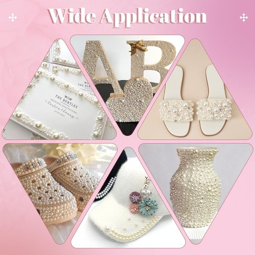 13000Pcs Flatback Pearls for Crafting (White), Assorted Size 2/3/4/5/6/8/10mm Half Pearl with 3Pcs 10ml B7000 Jewelry Glue, Bedazzling Bead for DIY Crafts Clothing Tumbler Shoes Embellishment Nail Art