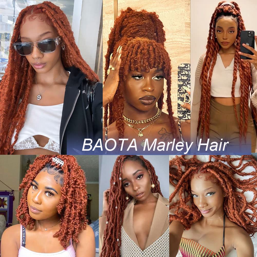 BAOTA Ginger Marley Hair 16 Inch 3 Packs Pre Separated Afro Twist Hair Copper Red Marley Twist Braiding Hair Wrapping Hair for Locs Pre Fluffed Cuban Twist Hair