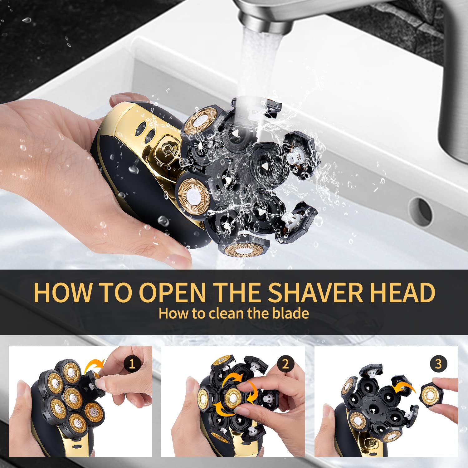 VOTMONI Head Shaver for Bald Men Upgrade 7D Electric Shavers Waterproof Bald Head Close Shaver for Men Rechargeable Rotary Shaver Multifunctional Electric Razors Wet & Dry Bald Shaver