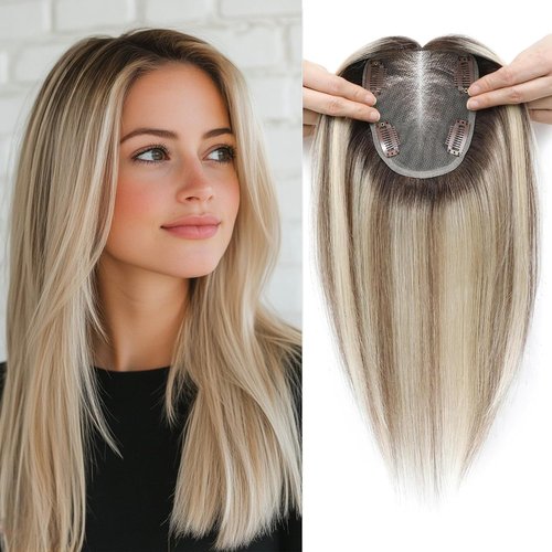 FU SHEN Hair Toppers for Women Real Human Hair 12inch Professional Grade 10X12CM Swiss Base Hairpiece for Thinning Hair Breathable Human Hair Topper Clip in Toppers(2T613#)