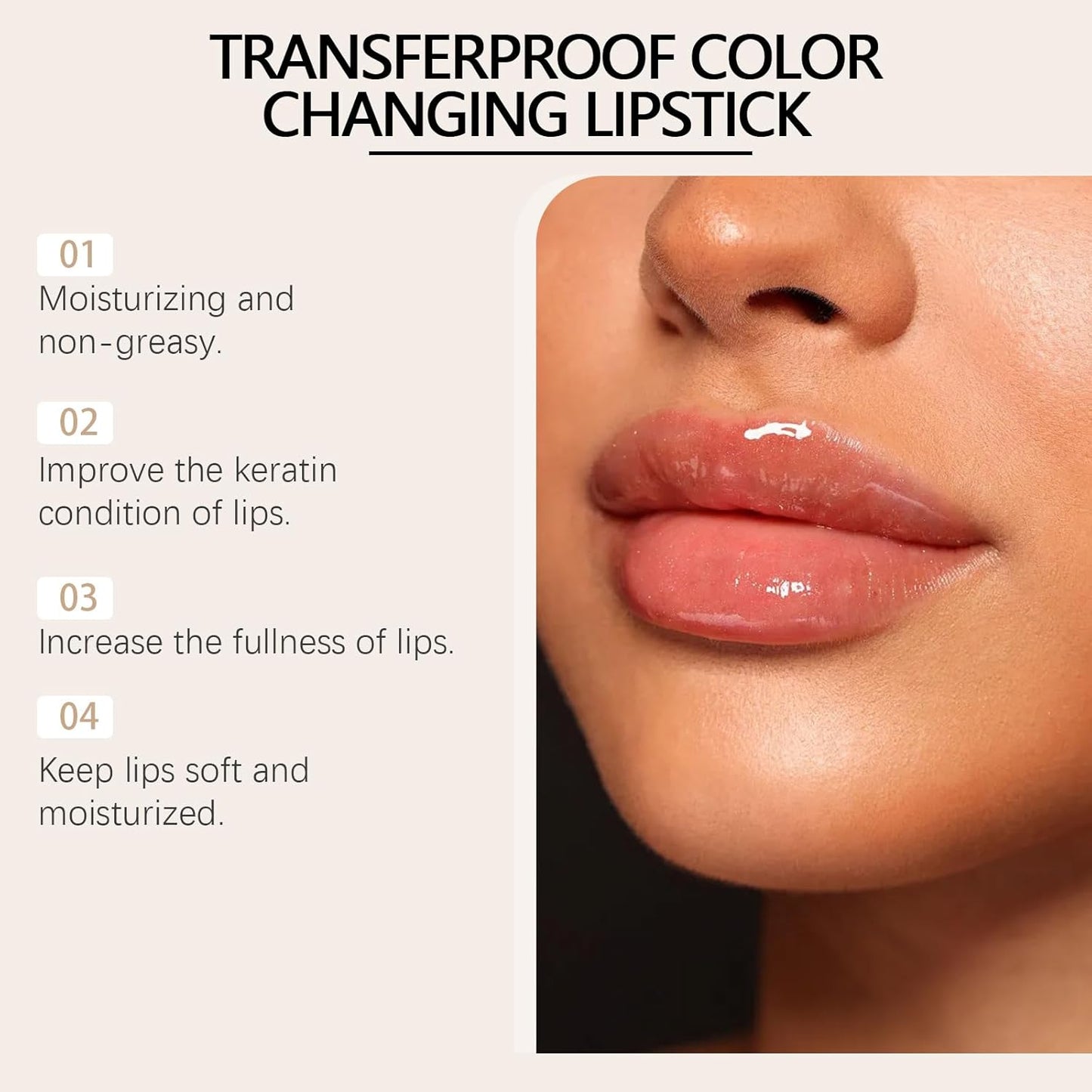 Transferproof Color Changing Lipstick for Women, Gold Crystal PH Lipstick Color Changing, Clear Lip stick That Changes Color (1PCS)