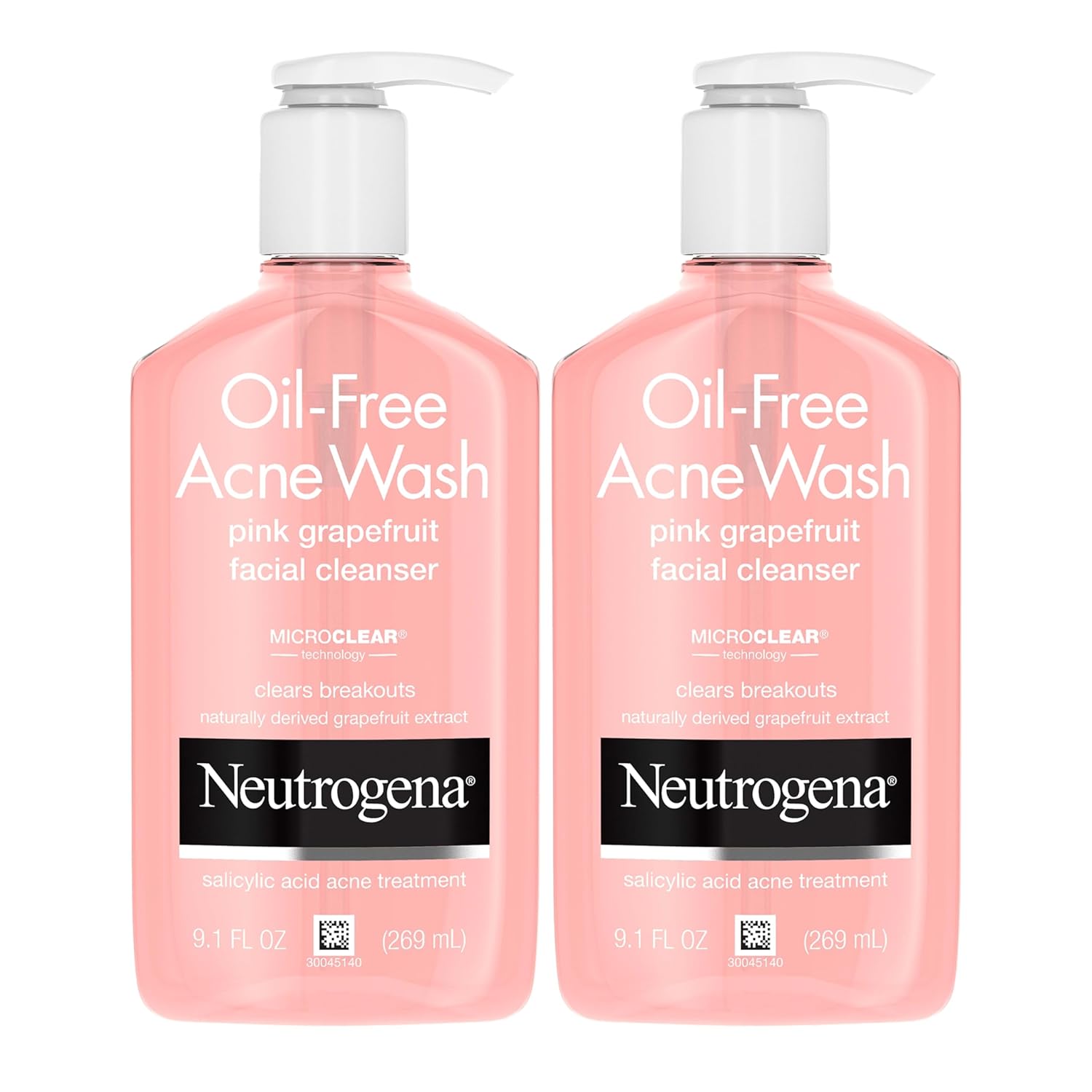 Neutrogena Oil-Free Salicylic Acid Pink Grapefruit Pore Cleansing Acne Wash and Facial Cleanser with Vitamin C, 9.1 fl. oz