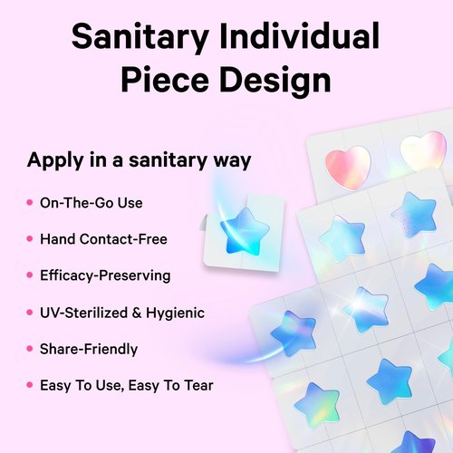 Sosky Hologram Pimple Patches for Face, Hydrocolloid Acne Patches with Salicylic Acid, Cute Star Zit Stickers,Colorful Blemish Covers,36 Count Pink Heart Moon Flower