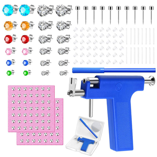 Professional Ear Piercing Gun Kit, Reusable Piercing Gun with Stainless Steel Piercing Earrings Studs, Crystal Earrings for At Home Salon Earlobe Cartilage Helix Tragus Piercing Tool Kit